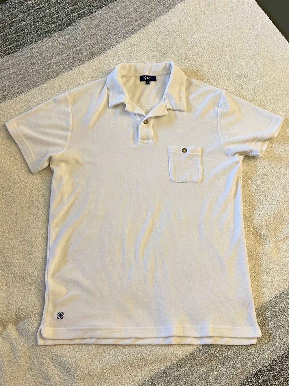 Gili’s Paris White Terry Cloth Polo Shirt Large Made in Portugal Resort Luxury
